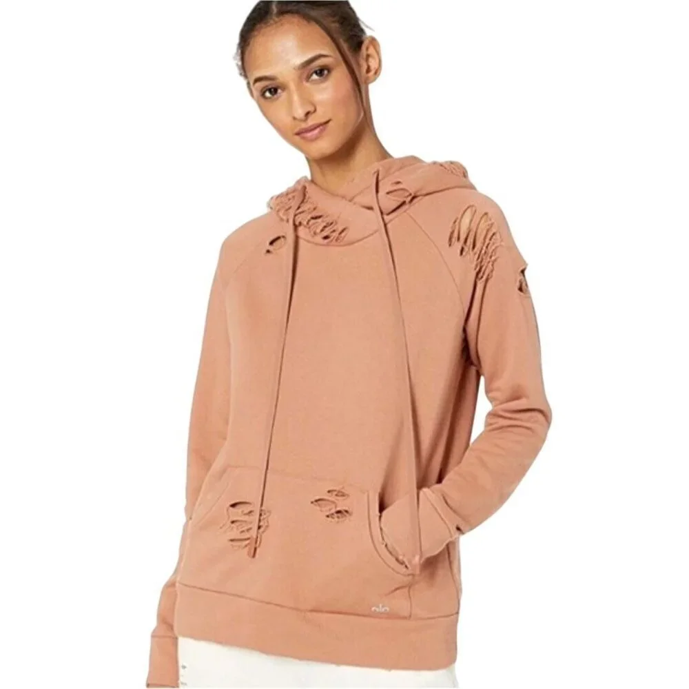 Alo Yoga Ripped Distressed Henna Rust Hoodie ASO DC Legends Size XS